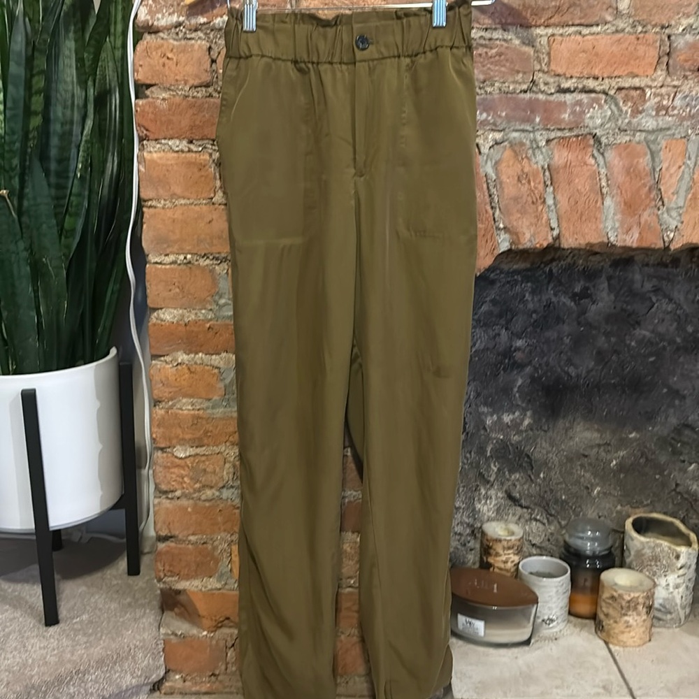 Banana Republic Tencel Mossy Green Pants with Paperbag Waist with Zipper Size S